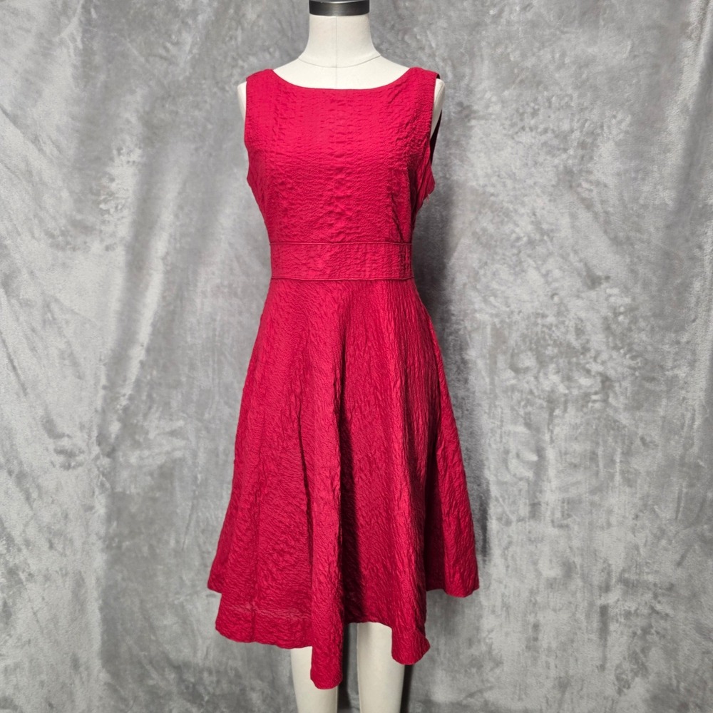 J.Crew Dress Women 10 Red Textured Cotton Fit Flare Pockets Preppy Retro Knee Hi
